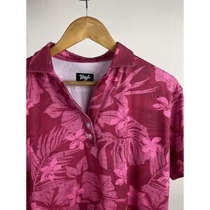 Waggle Floral Hawaiian Short Sleeve Button Front Golf Polo Shirt Women's 2XL